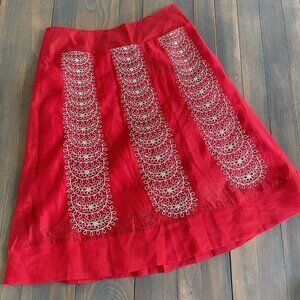 NIC+ZOE Red White Boho Hippie A-Line Skirt Silky Zip Closure Size 10 (R8)